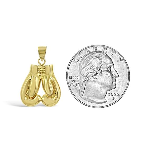 14K Yellow Gold Boxing Gloves Pendant Charm Sports Jewelry 0.9 inch - Picture 3 of 3